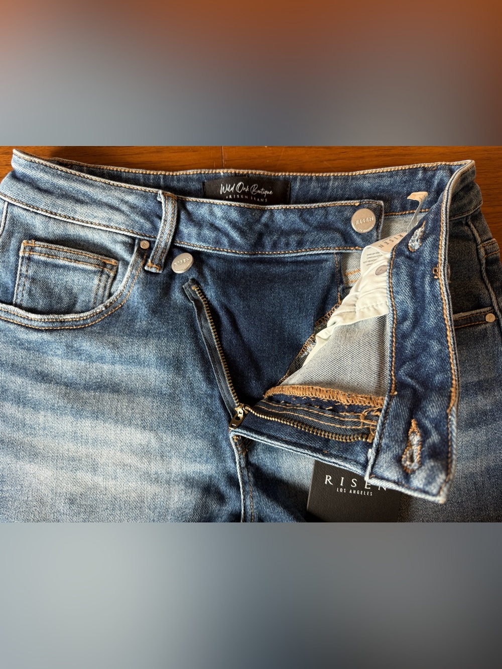 Risen by W.O. Denim Dark Blue Washed Cutoff Jean Shorts - Picture 5 of 14